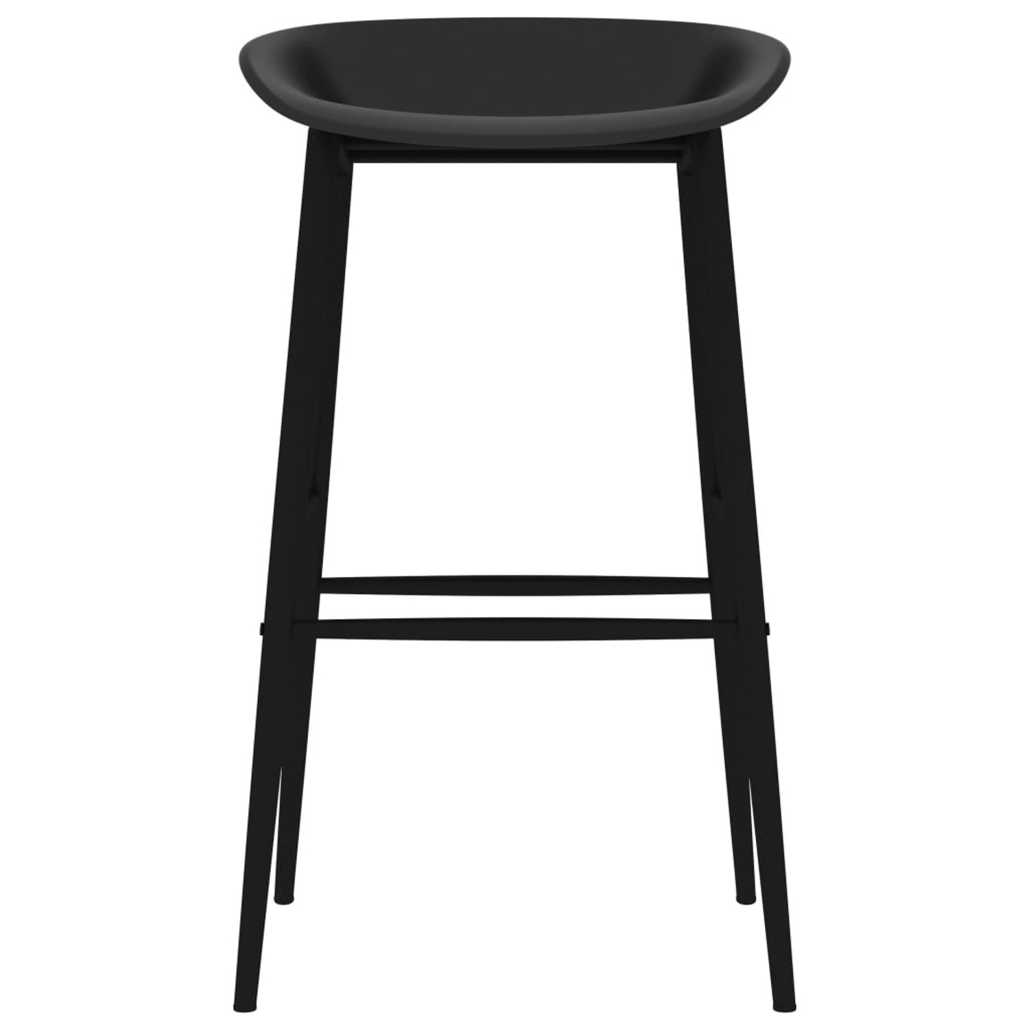 Schwarzer Barhocker aus dem 7-tlg. vidaXL Bar-Set. Essgruppen-Möbel mit Metallbeinen und niedriger Rückenlehne.