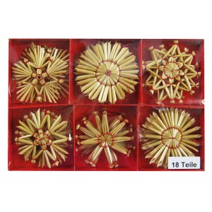 18 Deko-Strohsterne (6 cm) zum Hängen, Natur, für weihnachtlichen Baumbehang.