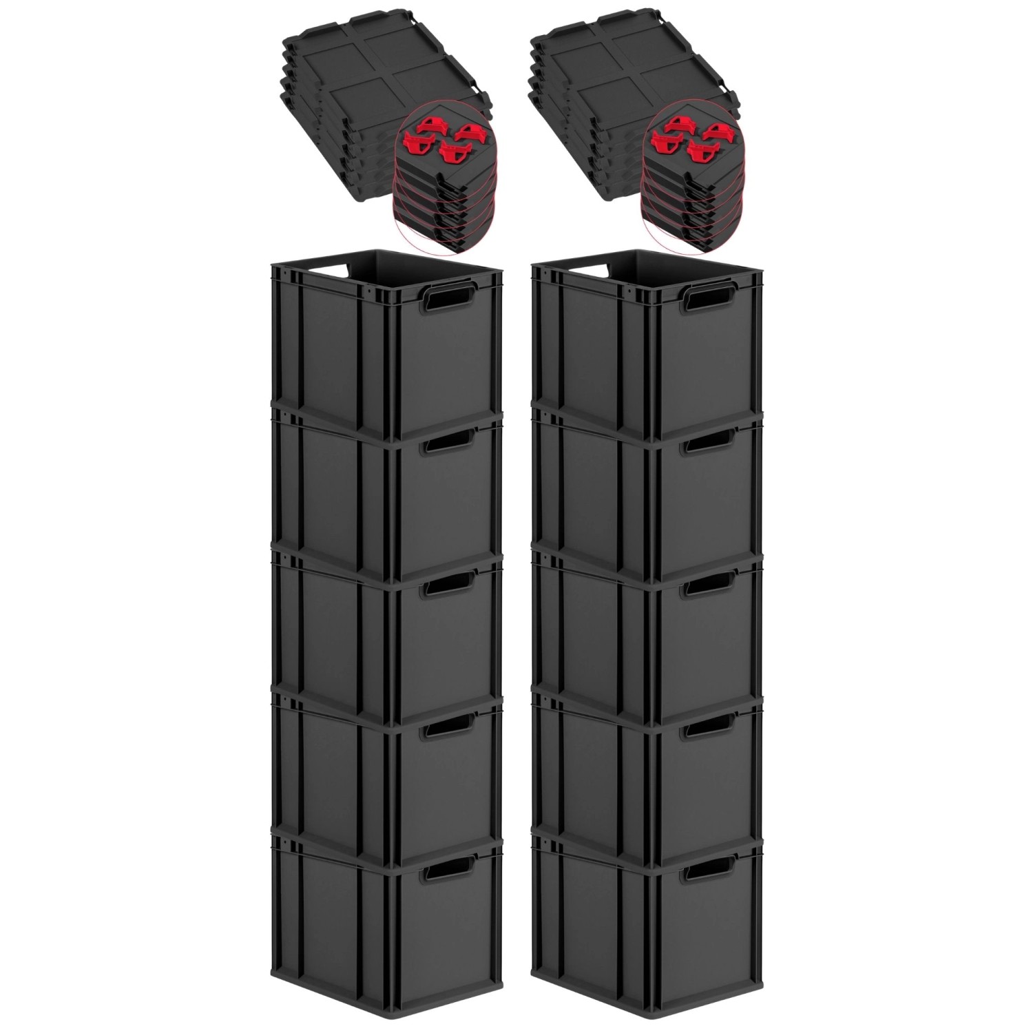 PROREGAL SparSet 10x Eurobox Nextgen Grip Mit Auflagedeckel Und Roten Versc günstig online kaufen