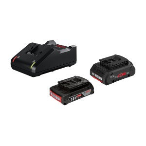 Bosch Professional Akku-Starterset: 18V Ladegerät, 2Ah & 4Ah Akkus.