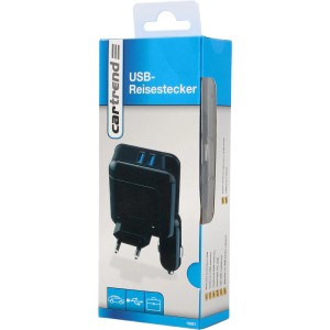 Cartrend USB Reisestecker 21x in Verpackung. Autoelektrik Zubehör mit 2 USB-Ports.