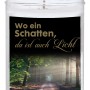 Grablicht Ambrosius Motivkerze Schatten, 5-Tage-Kerze mit Waldweg-Motiv und Spruch.