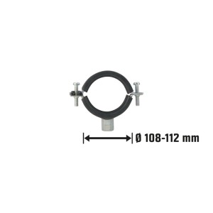 Schraubrohrschelle 108-112 mm, verzinkt, mit M8/M10 Gewinde für Schallschutzrohre.