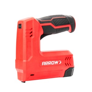 Akkutacker E21 von Arrow für Klammern und Nägel, rot/schwarz. Kompakter Tacker für Heimwerker.