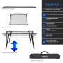 24MOVE Campingtisch, klappbar, höhenverstellbar, mit Tragetasche. Details zu Tischplatte, Netz, Gestell und Tasche.