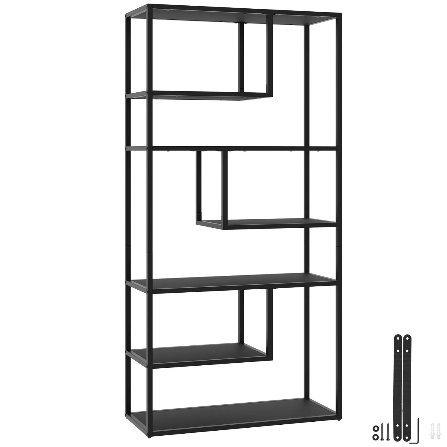 Tectake Standregal  Venda Industrial Look Pulverbeschichtetes Stahlgestell  35 x 85 x 188 cm Schwarz