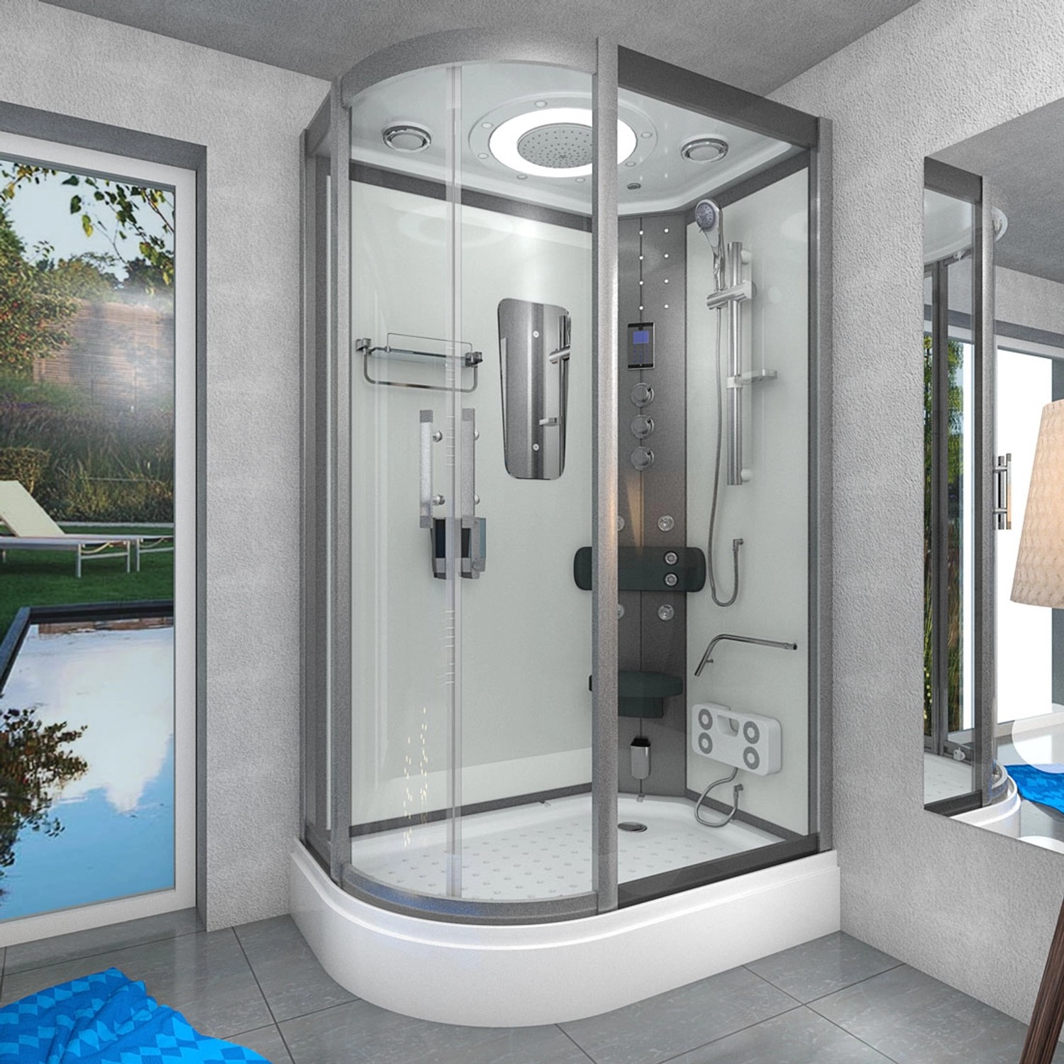 AquaVapore Duschkabine D60-70T3L, 120x80 cm, mit Dampfsauna, Regendusche und Massagedüsen.