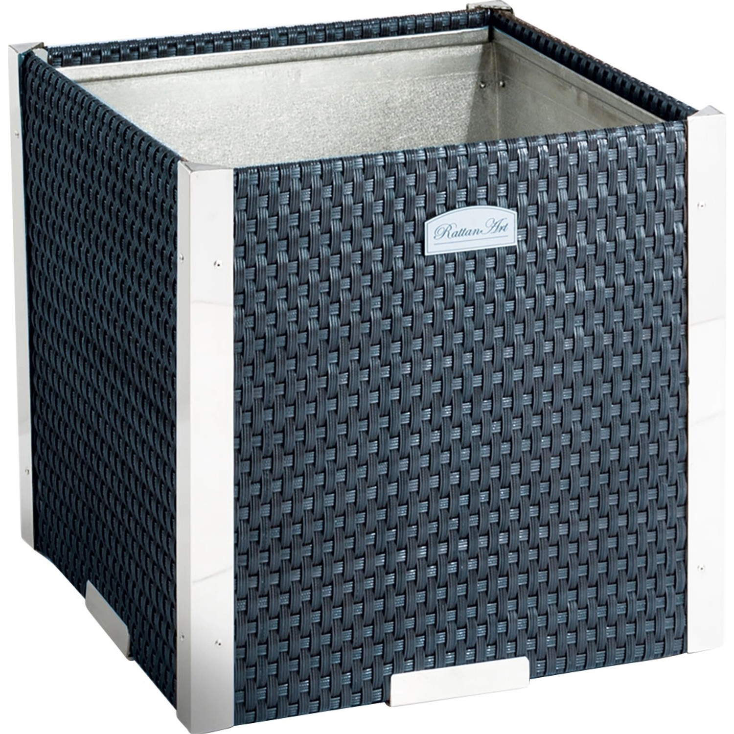 Wilk Polyrattan-Pflanzgefäß 38 cm x 38 cm Anthrazit mit Alu-Beschlägen günstig online kaufen