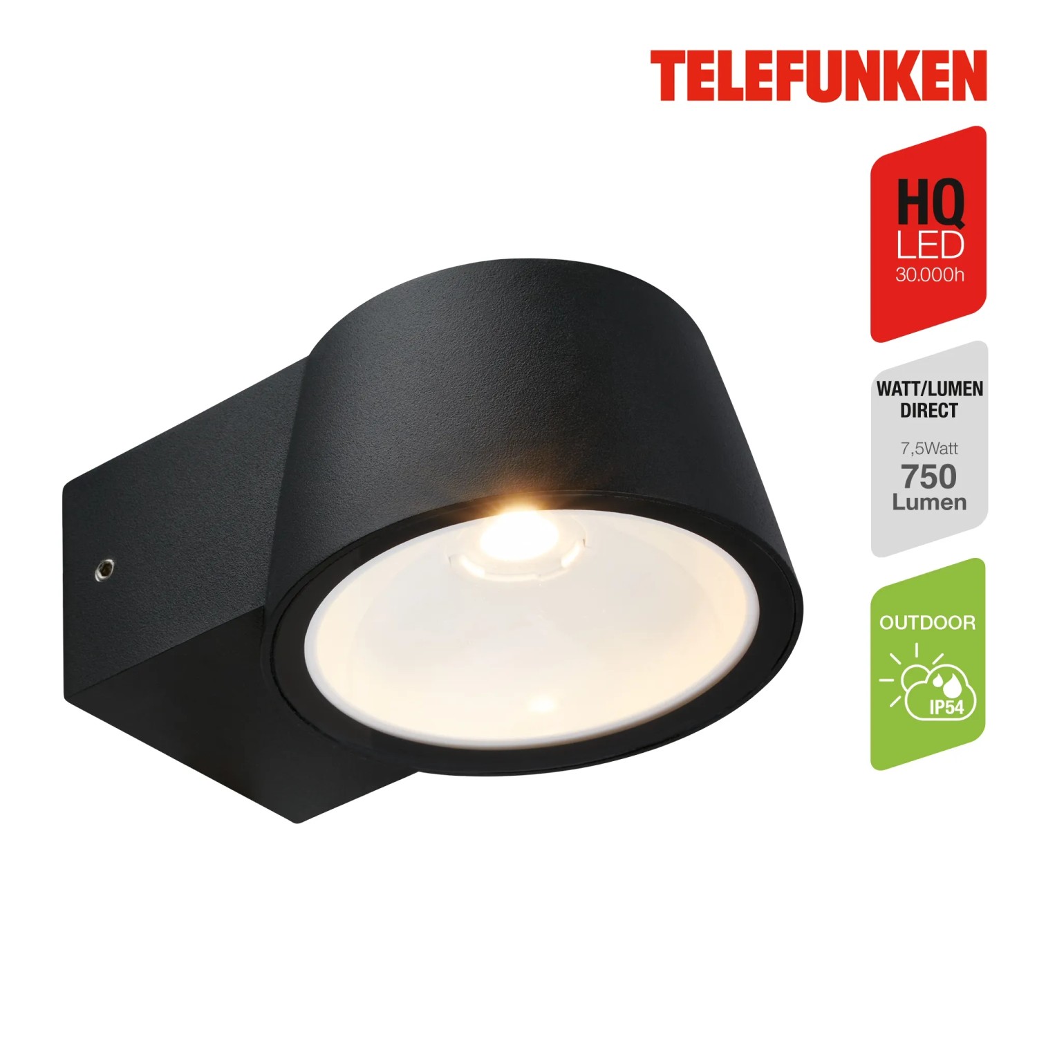 Schwarze Telefunken LED-Außenwandleuchte, IP54, 5,5x9,5x13 cm. Ideal für den Außenbereich.