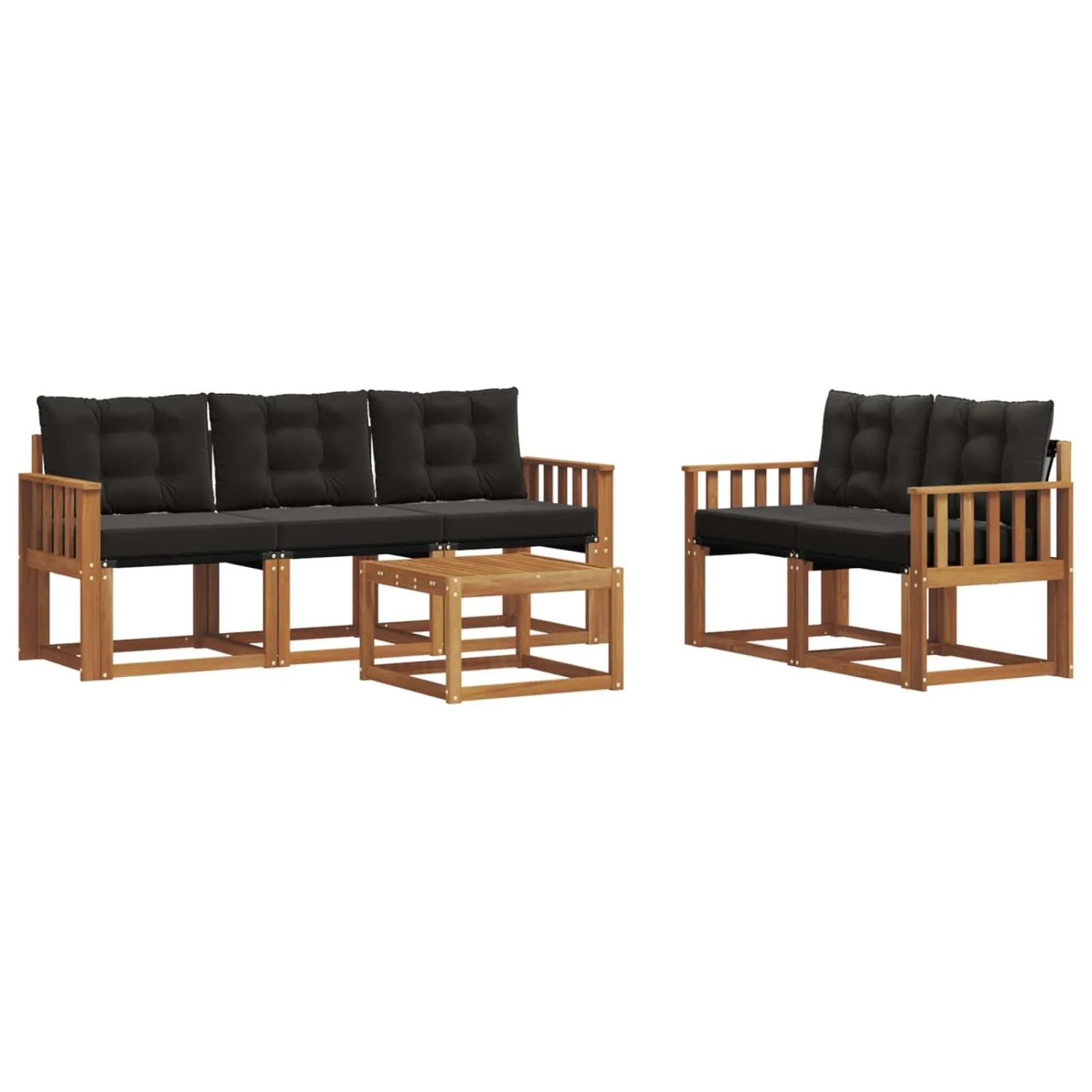 vidaXL Outdoor-Sofagarnitur mit Kissen 6-Tlg Natur und Schwarz 3368399