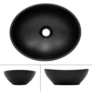 ML-Design Waschbecken, Keramik, Schwarz Matt, 41x33,5cm, mit Ablaufgarnitur. Modernes Design für Bad oder Gäste-WC.