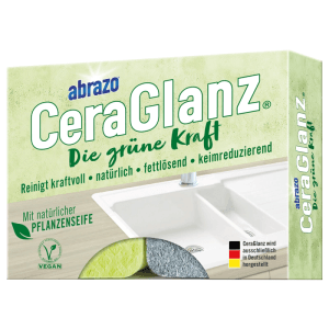Abrazo CeraGlanz Schwämme, 2er-Pack. Küchenschwamm mit Pflanzenfaser und Edelstahl-Mikrofaser für kraftvolle Reinigung.