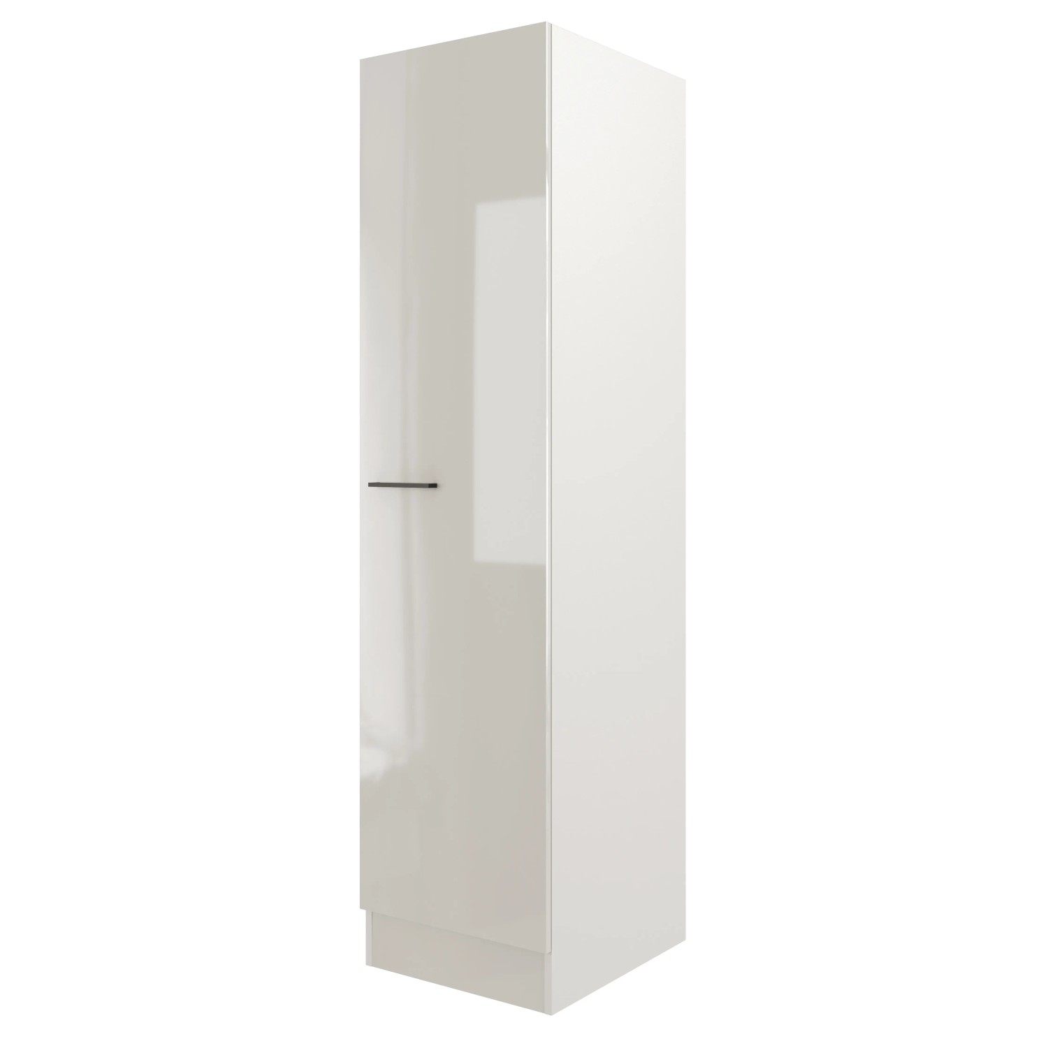 Flex-Well Geschirrschrank Lund, 50 cm, Lichtgrau glänzend/Rauchgrau, mit Drehtür und Metallgriff.