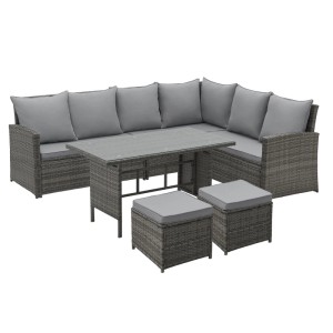 Svita Monroe Garten-Lounge Set Polyrattan Lounge-Möbel Sitzgruppe Grau