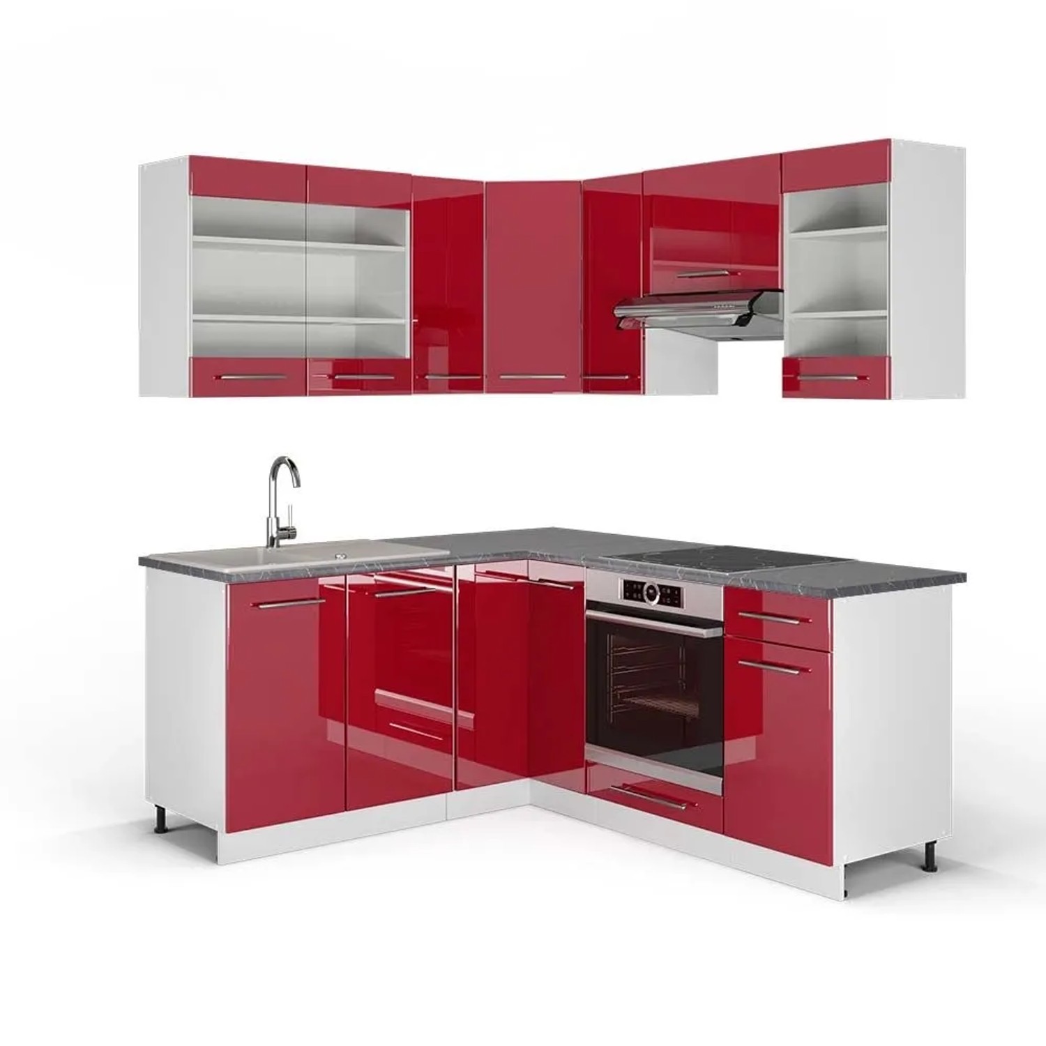 Vicco Eckküche Fame-Line Bordeaux Hochglanz/Weiß 190 x 82, AP Anthrazit