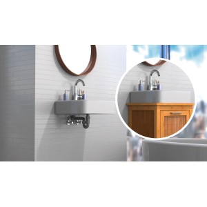 Kirchhoff Röhrensiphon Eco Save aus recyceltem Kunststoff, grauer Siphon unter Waschbecken.