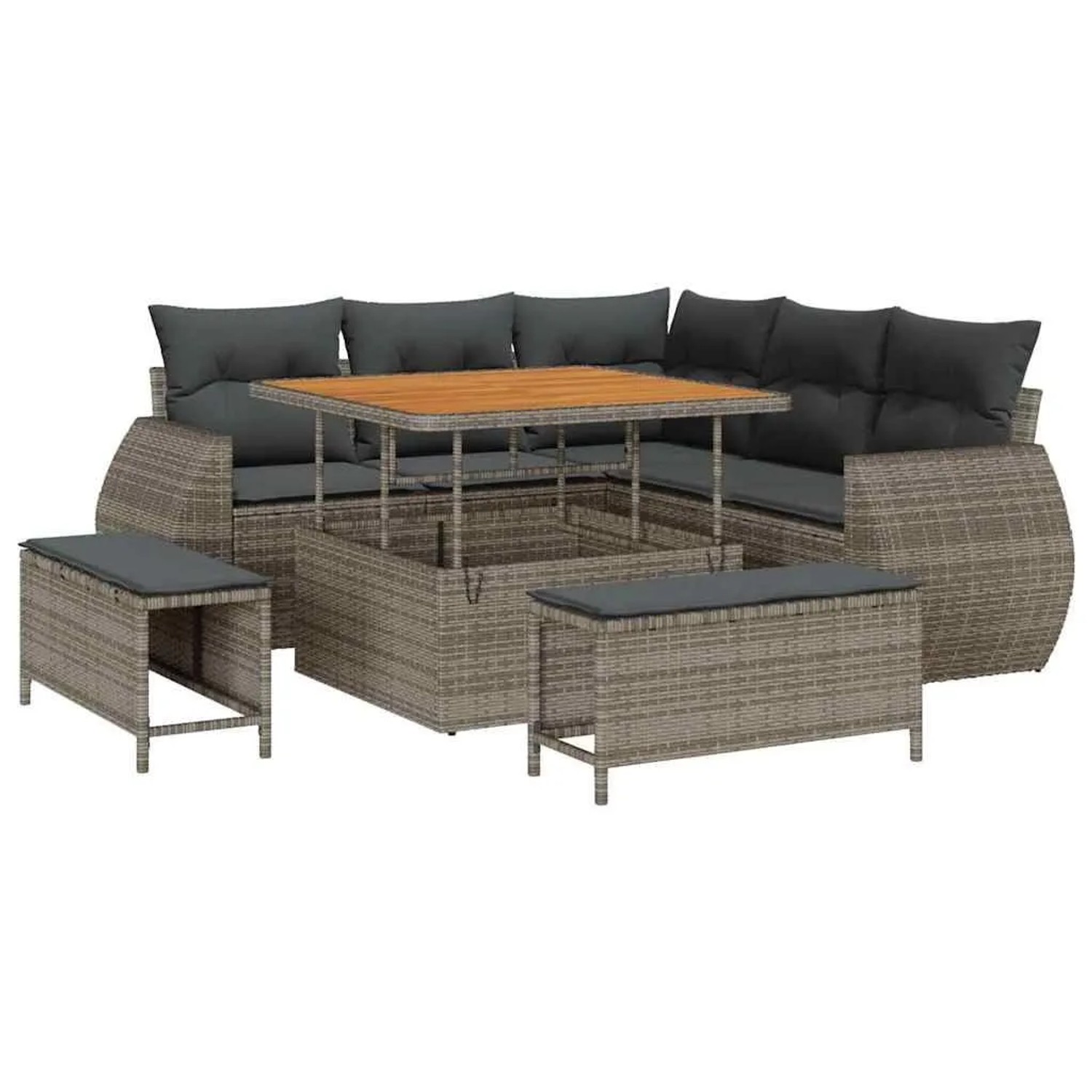 vidaXL Gartensofa-Set mit Kissen mit Speicher 8 Stk Grau Poly-Rattan 336381 günstig online kaufen