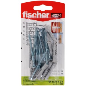 Fischer Universaldübel UX 6x35 RSK mit Schrauben, 10 Stück, für diverse Baustoffe.