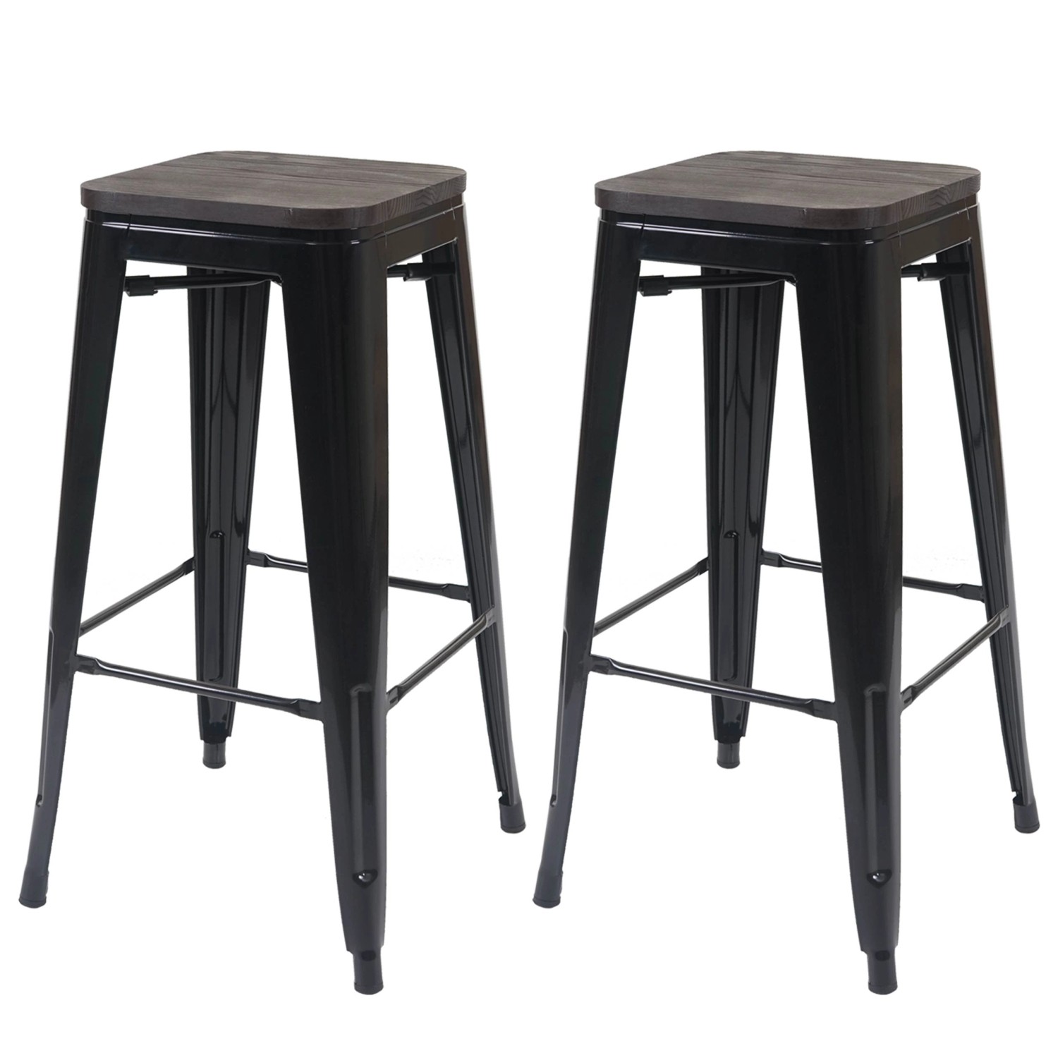 PROREGAL 2er-Set Barhocker Inkl. Holz-Sitzfläche Sitzhöhe 76cm Metall Indus günstig online kaufen