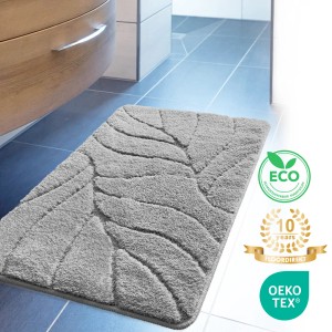 Silberne Karat Badematte Maris mit Blattstruktur, 60x120 cm. Badvorleger/Badteppich für Badezimmer.