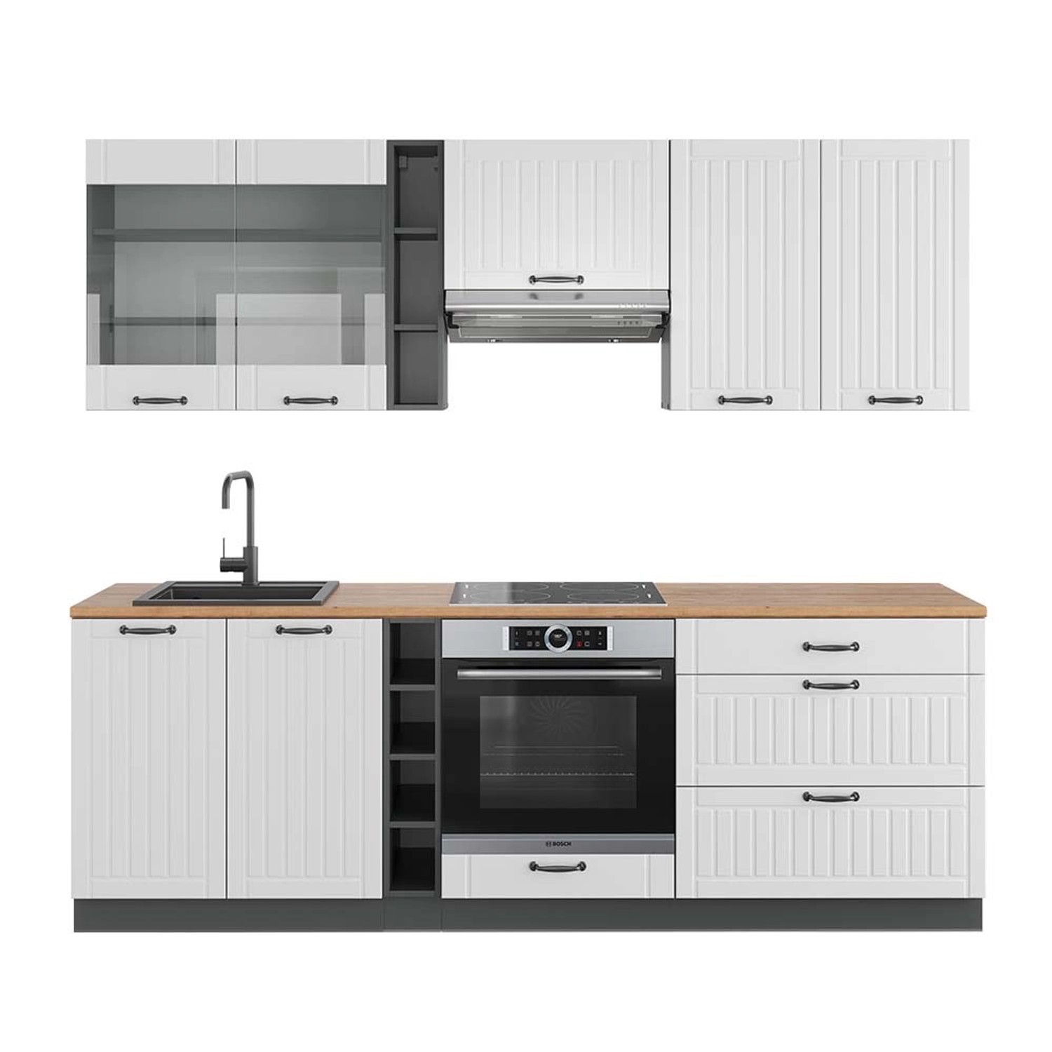 Vicco Fame-Line Küchenzeile Weiß Landhaus/Anthrazit 235 cm AP Eiche günstig online kaufen