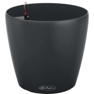 Dunkelgrauer Lechuza Classico Eco Pflanztopf Ø 43 cm mit Bewässerungssystem.