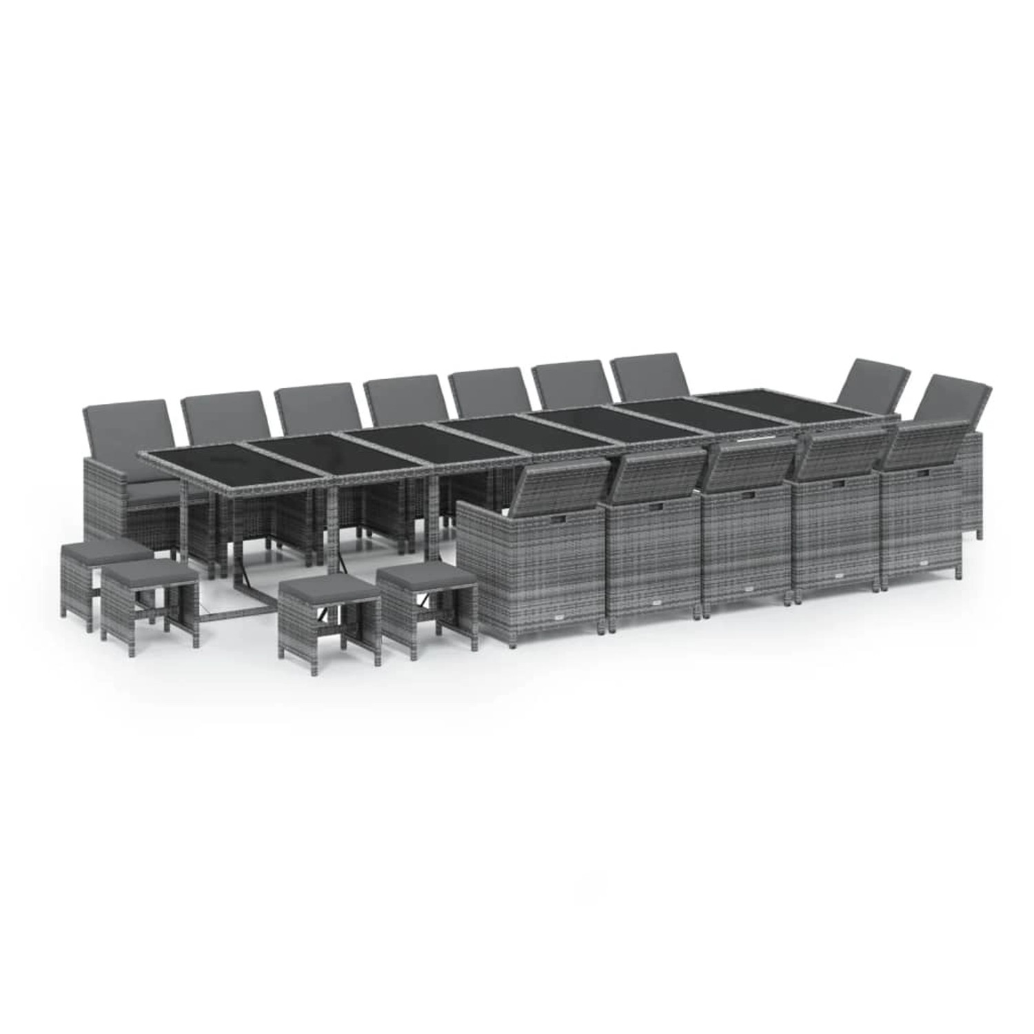 vidaXL 19-Tlg Garten-Essgruppe mit Kissen Poly Rattan Grau 3095646 günstig online kaufen