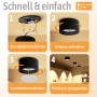 Montageanleitung für SSC-LUXon CELI-X LED Aufbaustrahler: Grundplatte, Gehäuse, Leuchtmittel, fertige Installation.