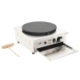 Elektrischer Crepe-Maker aus Edelstahl mit 40 cm Gusseisenplatte, Ausziehtablett und Teigverteiler für die Küche.