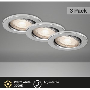 3er Set Briloner LED-Einbaustrahler in Aluminiumoptik, warmweiß und schwenkbar.