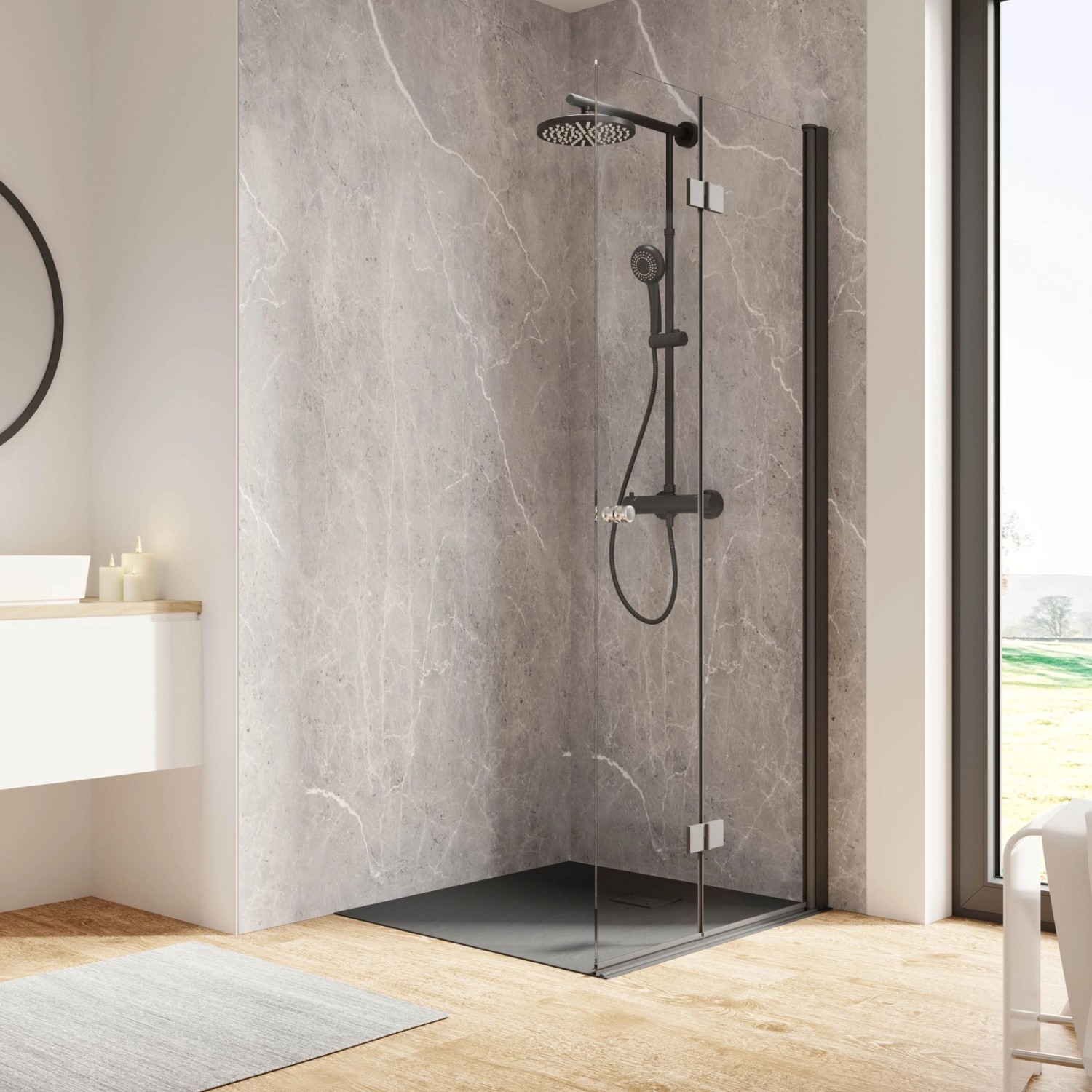 Schulte Duschkabine Walk In Drehfalttür Garant 2.0 Rechts 120x200 cm Mattschwarz