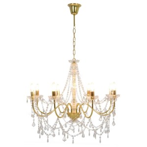 vidaXL Kronleuchter mit Perlen Golden 8 x E14-Fassungen 281607