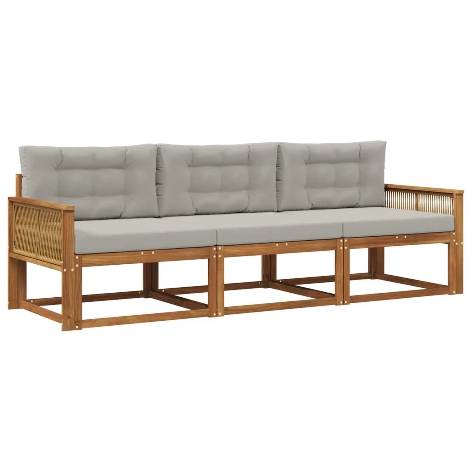 vidaXL Outdoor-Sofagarnitur mit Kissen 3 Stk Natur und Hellgrau 3382309