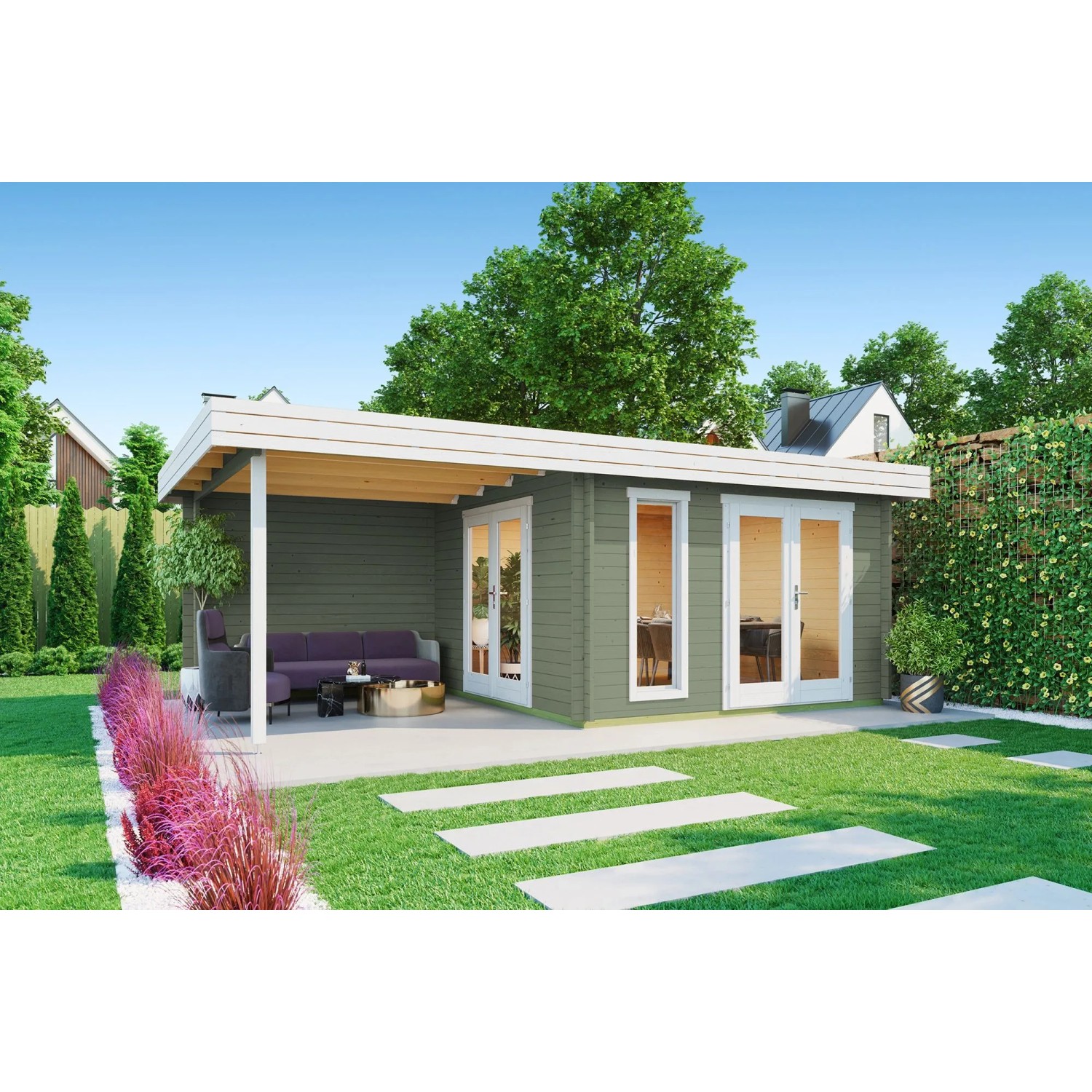 Lasita Gartenhaus Andres 360 cm x 360 cm Grau-Grün