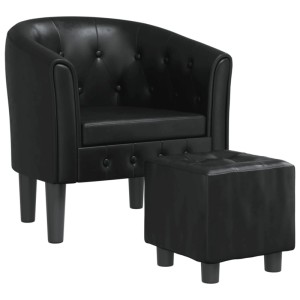Schwarzer Clubsessel mit Fußhocker aus Kunstleder von vidaXL. Loungesessel mit Knopfheftung.