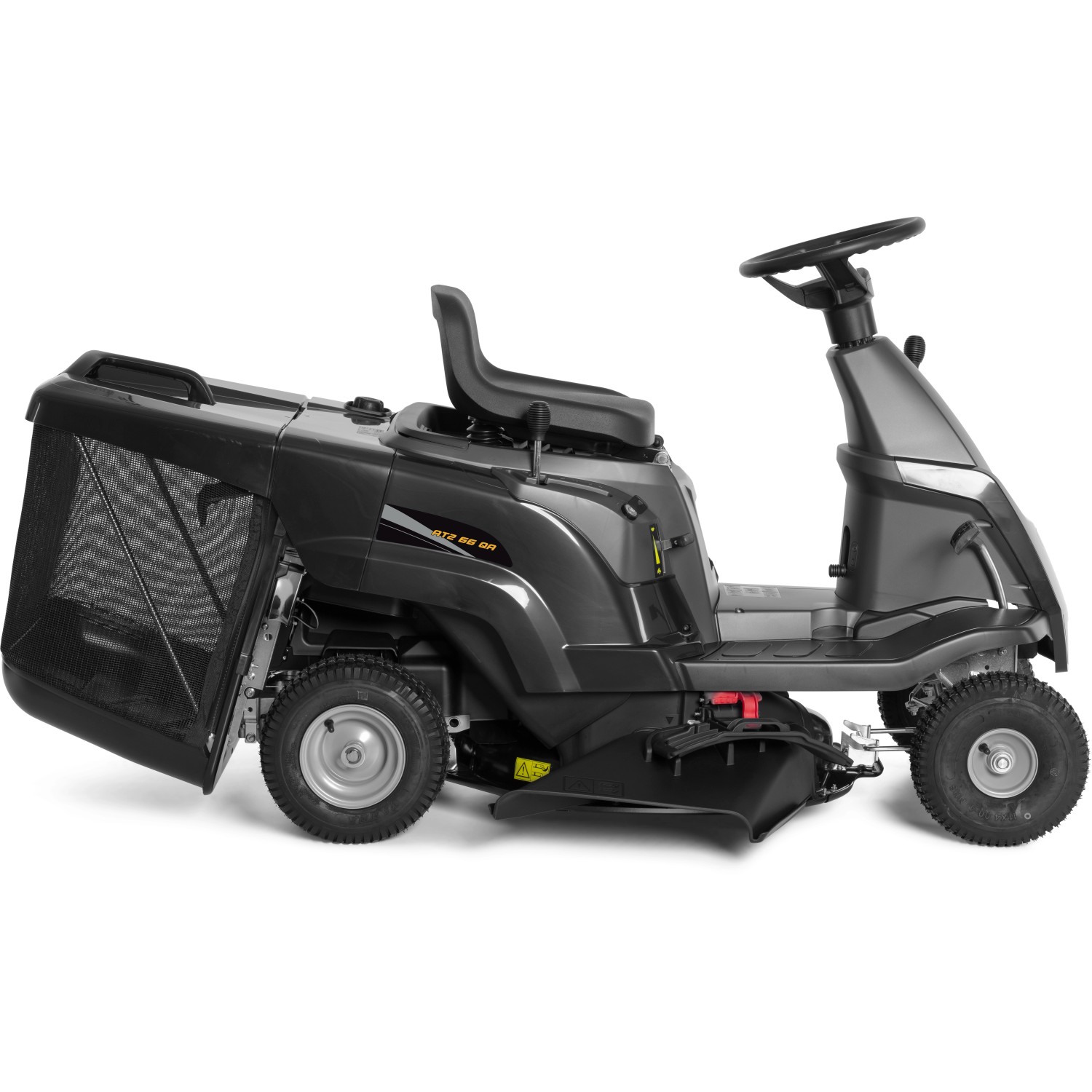 Alpina Rasentraktor AT2 66 QA, kompakter Aufsitzmäher mit Fangkorb und Seitenauswurf.