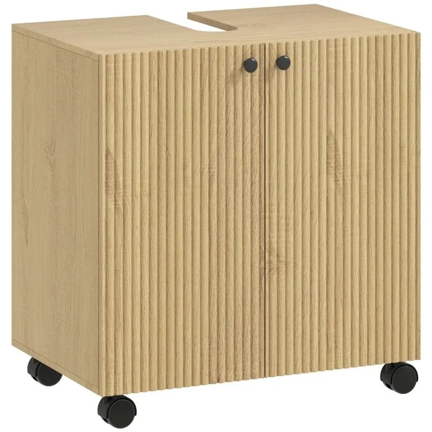PXloue Badunterschrank Waschbeckenunterschrank Türen Rollen und 3 Ebenen Regal Holzoptik