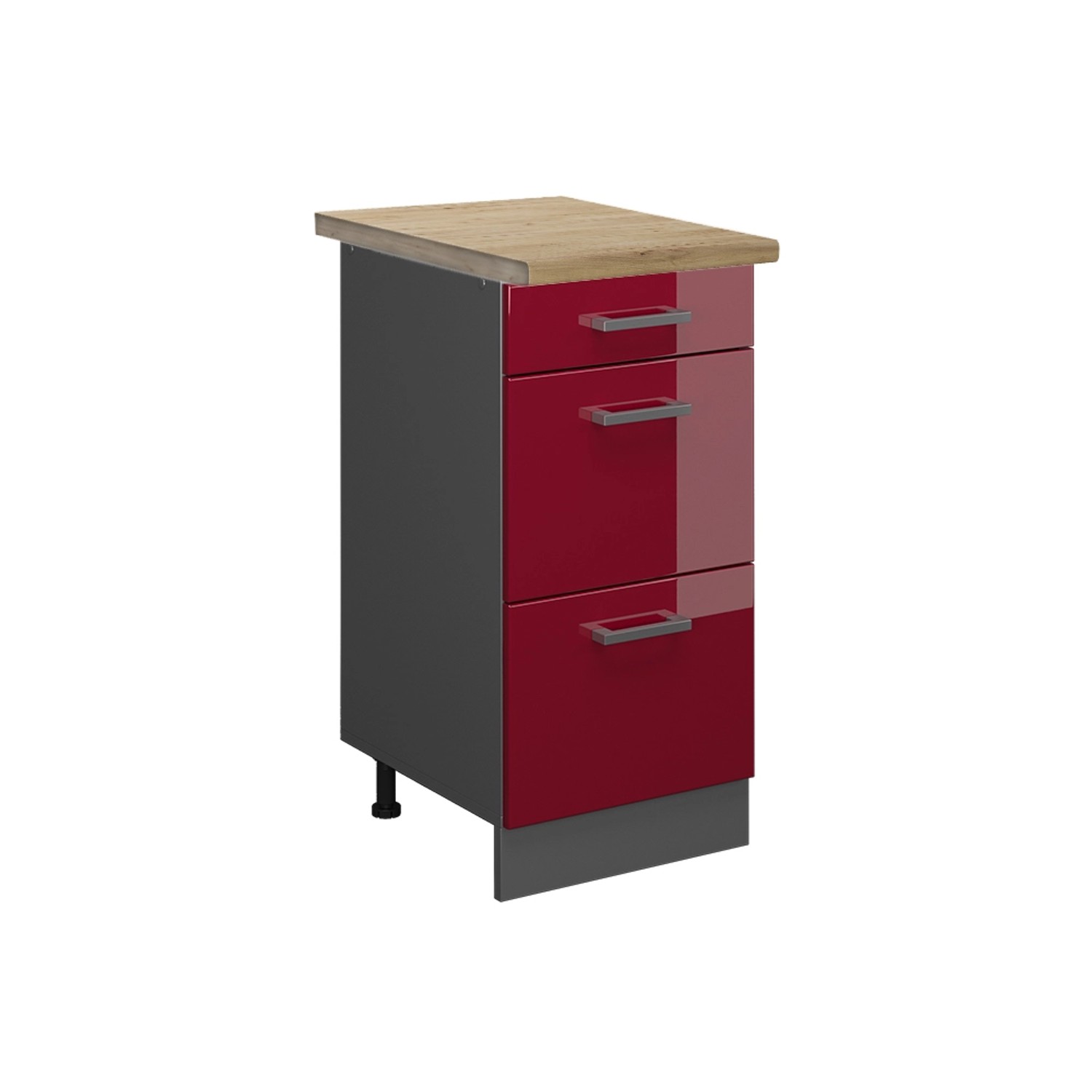 Vicco Küchenunterschrank R-Line Bordeaux Hochglanz/Anthrazit 40 cm mit Schubladen AP Eiche