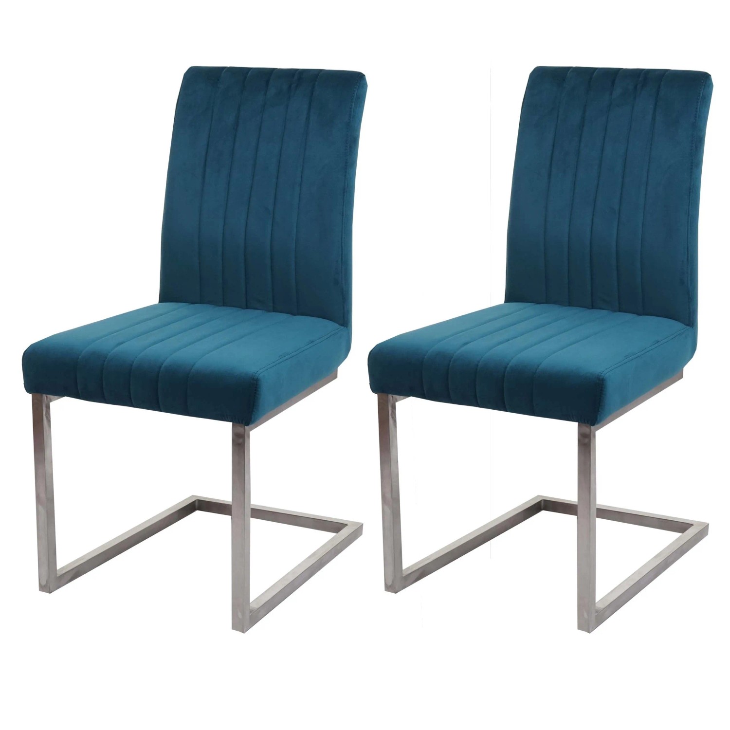 Mcw 2er-Set Freischwinger L14 Samt Edelstahl Gebürstet Türkis-Blau