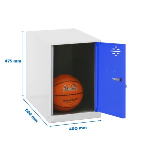 PROREGAL Schließfachwürfel AMEGO, blau-weißer Spind mit Ball, 47,5x40x50 cm, für Garderobe.