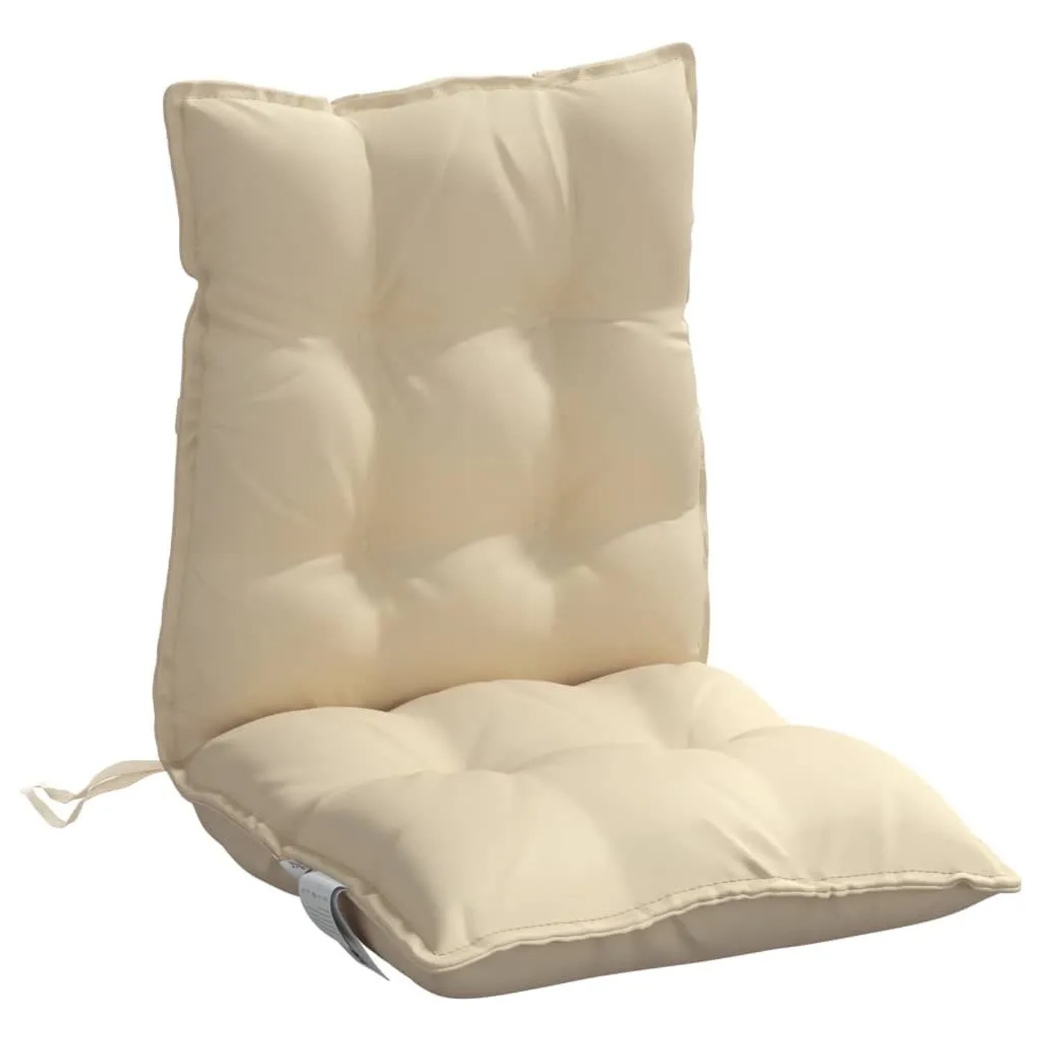 Beige Niedriglehner-Auflage aus Oxford-Gewebe, gesteppt, mit Bändern. Ideal für Gartenstühle und Sitzkomfort.