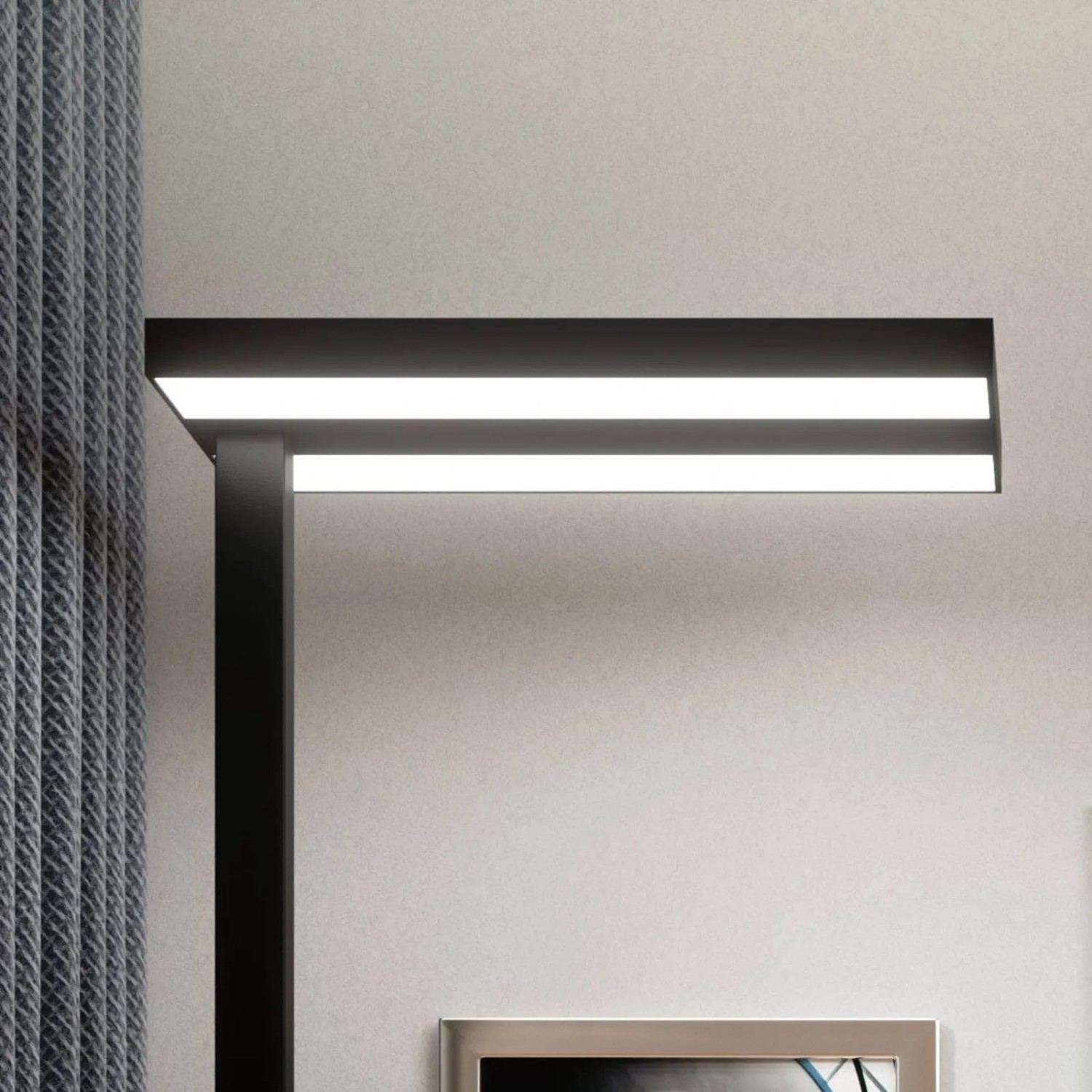 Moderne, dimmbare Arcchio LED Bürostehleuchte Logan in Schwarz, 2-flammig für Arbeitszimmer.