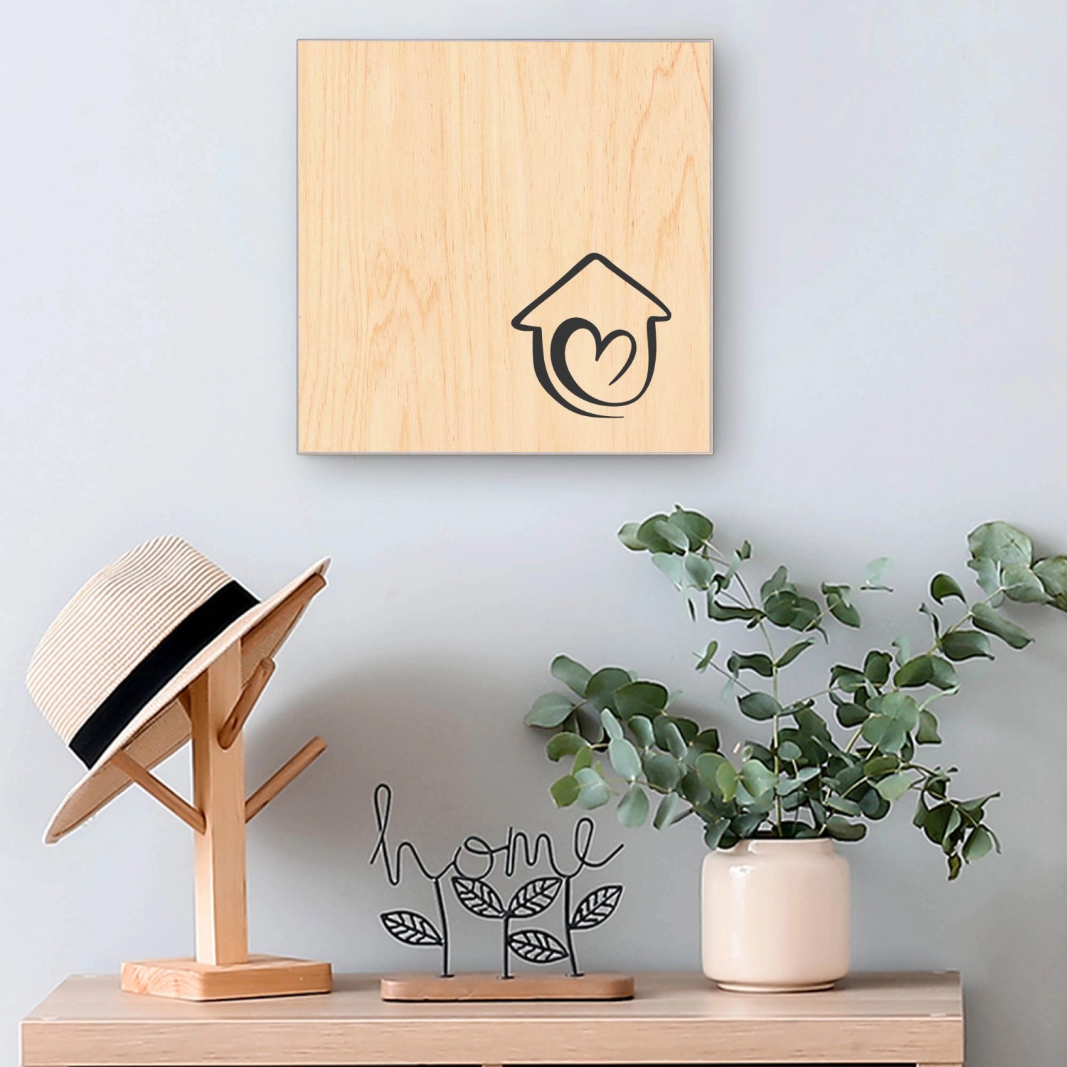 Banjado Schlüsselkasten aus Holz, 30x30cm, Motiv Herzhaus, 50 Haken zur Schlüsselaufbewahrung.