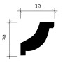 Abbildung einer weißen PROFHOME Eckleiste (30x30mm) im Querschnitt mit Maßangaben.