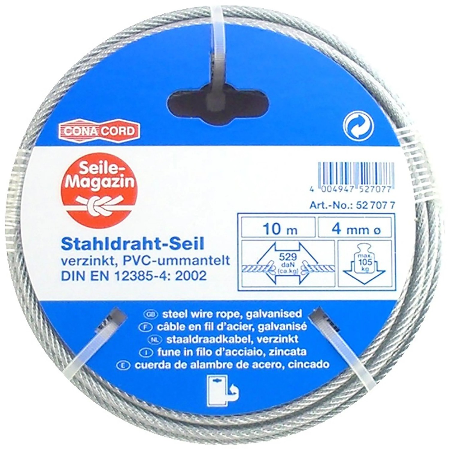 Conacord Stahldrahtseil, verzinkt und PVC-ummantelt, 10 m lang.