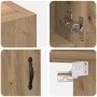 Nahaufnahmen des vidaXL Wandschranks Artisan-Eiche: Holzwerkstoff, Scharnier, schwarzer Griff, Wandhalterung. Für Wohnzimmer.