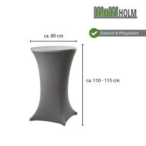 Anthrazitfarbene TRUTZHOLM Stretch-Stehtischhusse für Ø 80cm Tische, Höhe 110-115cm. Elastisch & pflegeleicht.