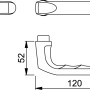 Technische Zeichnung: Hoppe Türgriff London Alu Natur, Maße 52x120 mm, für Innentüren.