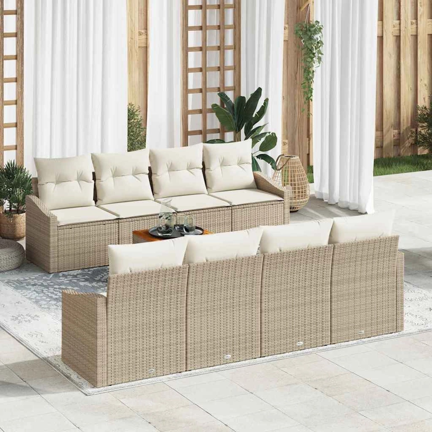 vidaXL Garten-Sofa-Set mit Kissen 9-Tlg Beige Poly Rattan 3347806 günstig online kaufen