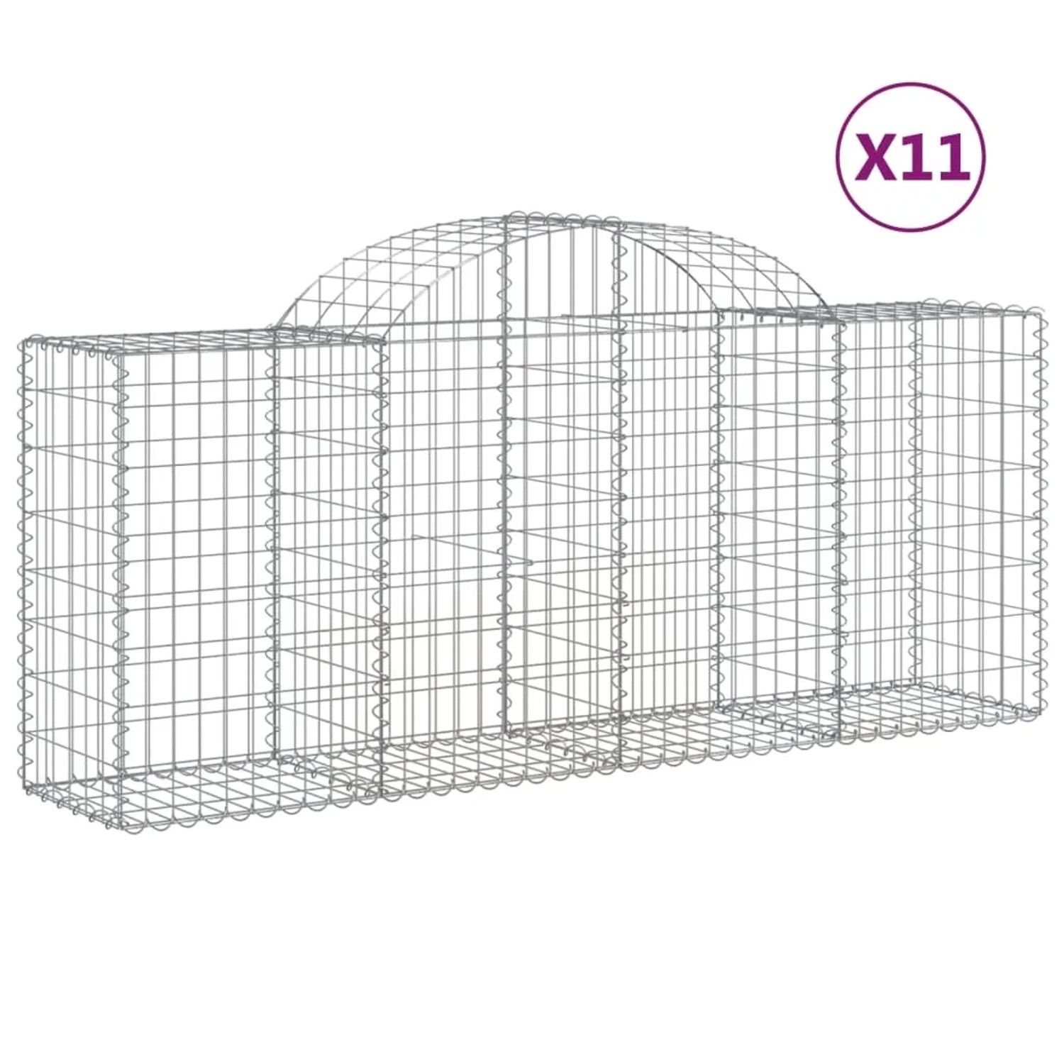Set aus 11 Gabionen mit Hochbogen, 200x50x80/100cm, aus verzinktem Eisen für den Garten.